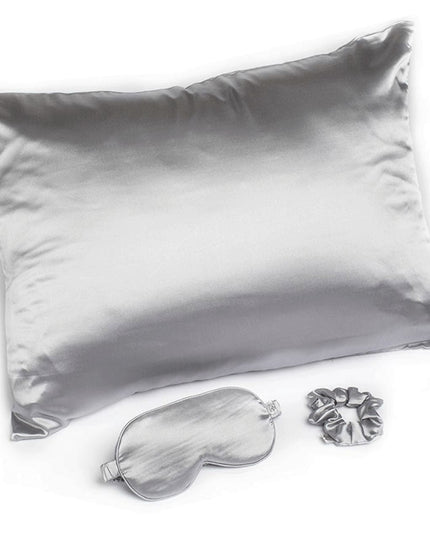 Giftable Gray Goodnight Gorgeous Satin Sleep Set [Includes Pillowcase, Sleep Mask + Scrunchie]