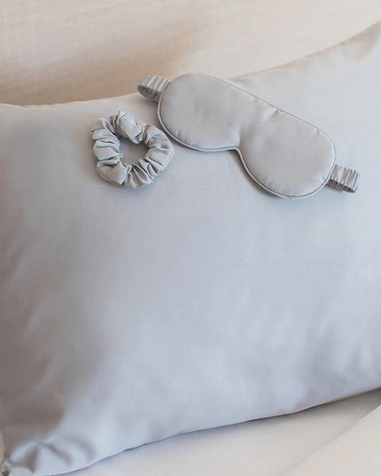 Giftable Gray Goodnight Gorgeous Satin Sleep Set [Includes Pillowcase, Sleep Mask + Scrunchie]