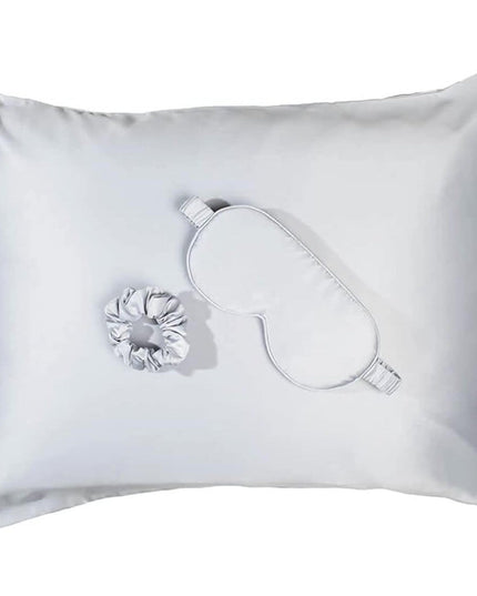 Giftable Gray Goodnight Gorgeous Satin Sleep Set [Includes Pillowcase, Sleep Mask + Scrunchie]