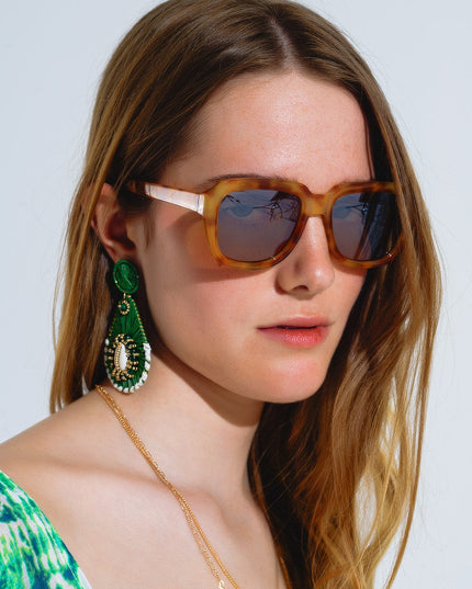 Chunky Square Sunglasses With Yellow Tinted Frame in Light Tortoise Shell