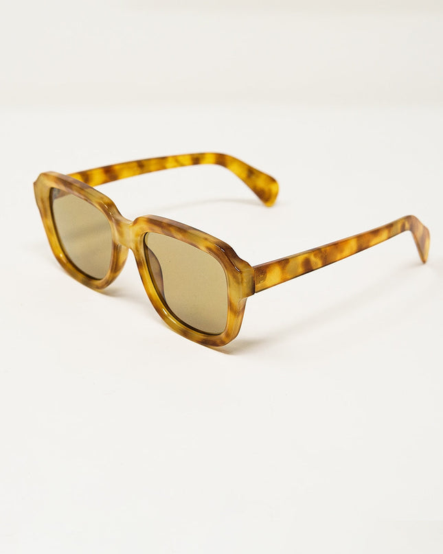 Chunky Square Sunglasses With Yellow Tinted Frame in Light Tortoise Shell