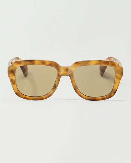 Chunky Square Sunglasses With Yellow Tinted Frame in Light Tortoise Shell