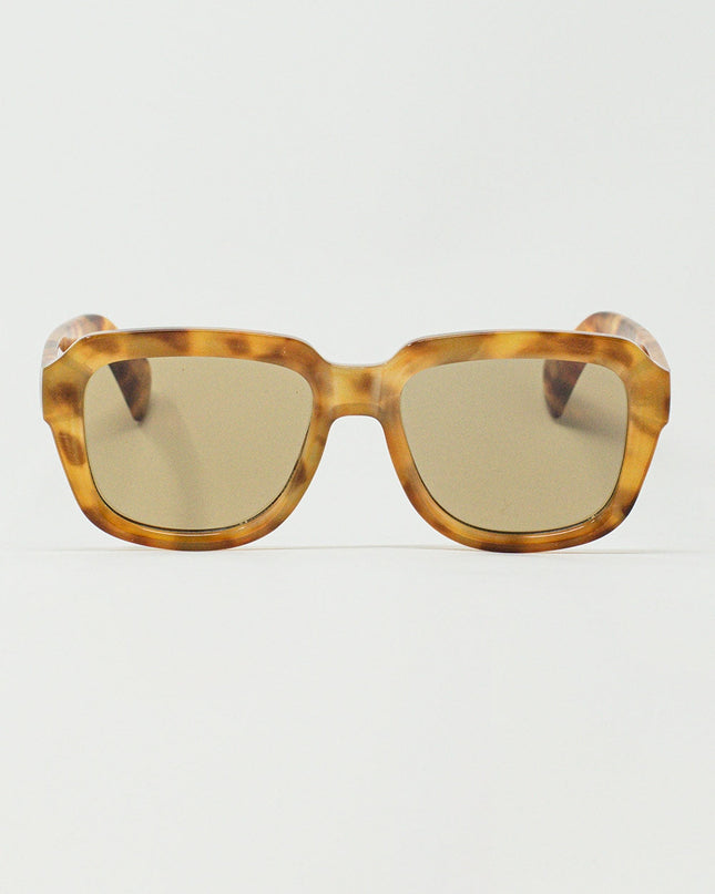 Chunky Square Sunglasses With Yellow Tinted Frame in Light Tortoise Shell